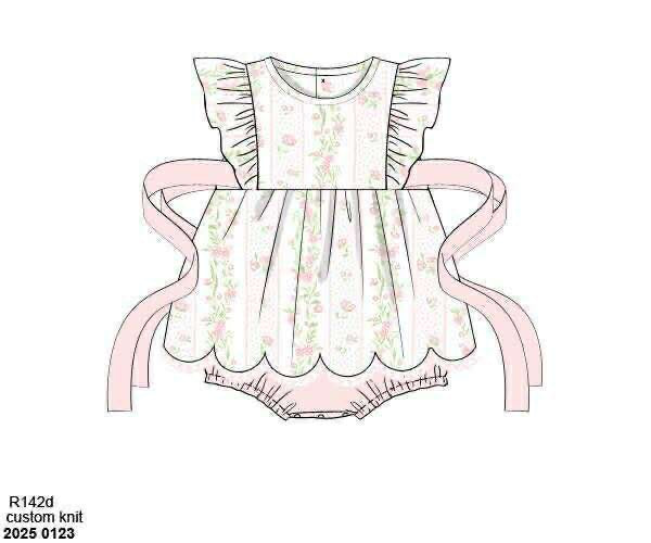 Pre Order 133: Russell Roses & Stripes- Girls Woven Bubble