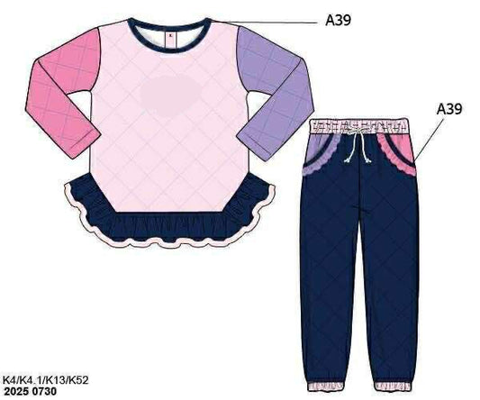RTS: Quilted Colorblock- Girls Jogger Set