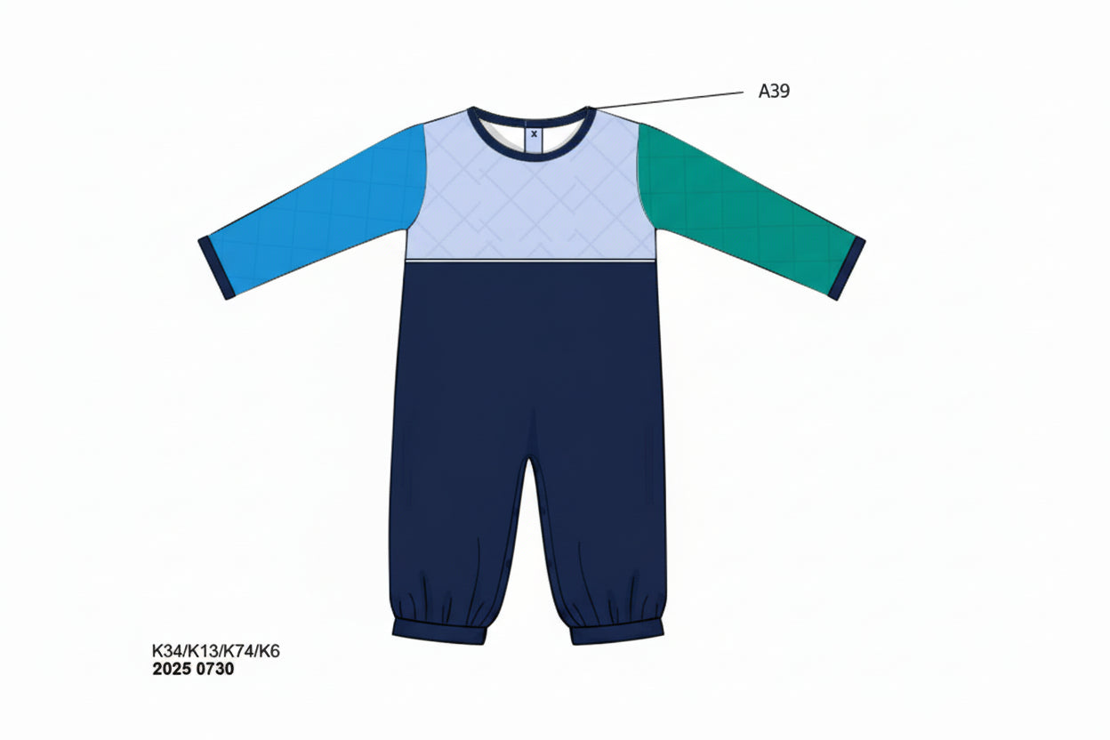 RTS: Quilted Colorblock- Boys Romper