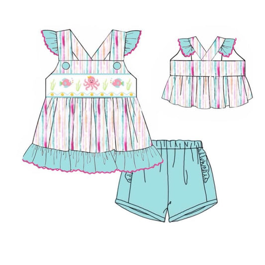 Pre Order 151: Sellers Summer Octopus- Girls Smocked Knit Shortie Set