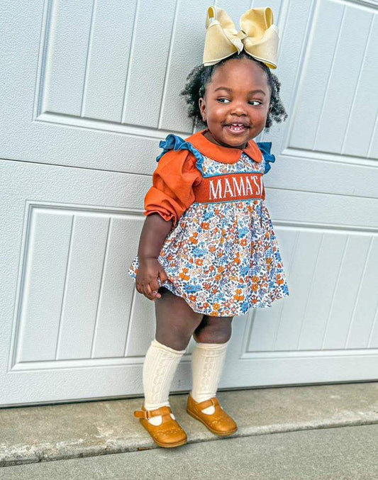 Pre Order 126: Fall Name Smocks- Girls Knit Bloomer Set