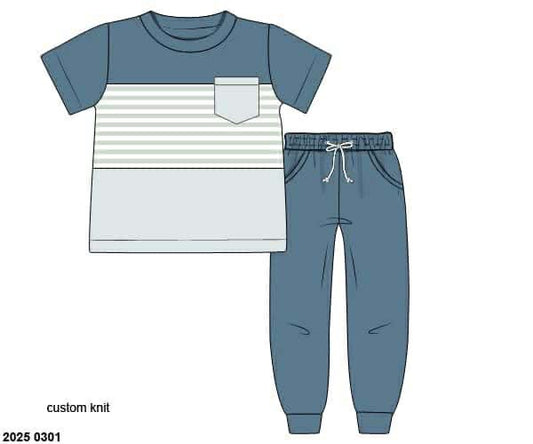 RTS: Sage Stripe & Kylie Floral- Boys Knit Jogger Set