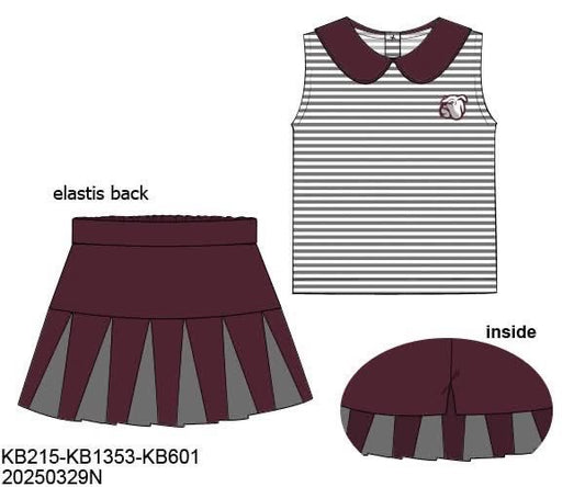 RTS: Parker Polos- Maroon & Gray Stripe Girls Knit Tennis Skort Set
