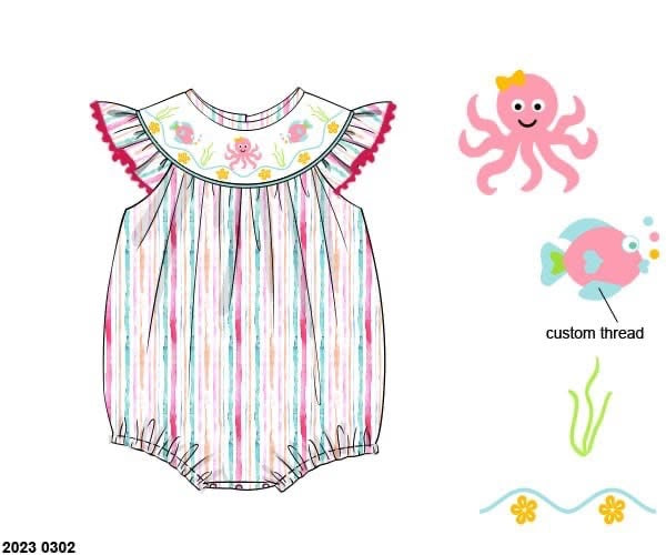 Pre Order 151: Sellers Summer Octopus- Girls Smocked Knit Bubble