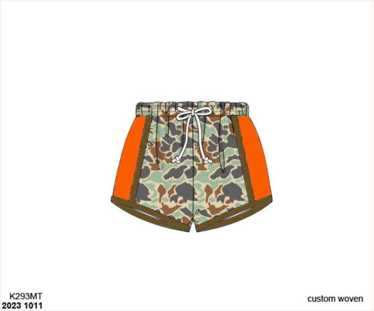 RTS: Camo Swim- Boys Orange Stripe Woven Swim Shorties