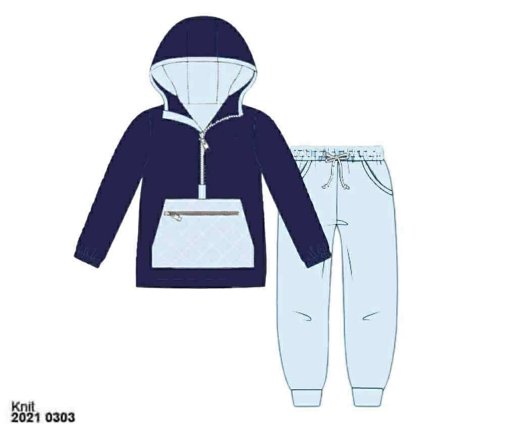 RTS: Knit Hoodie Sets- Asher Blue & Navy