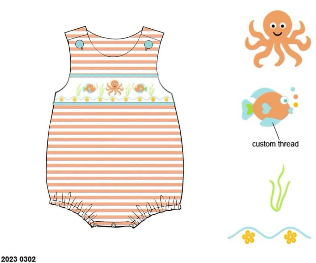 Pre Order 151: Sellers Summer Octopus- Boys Smocked Knit Bubble