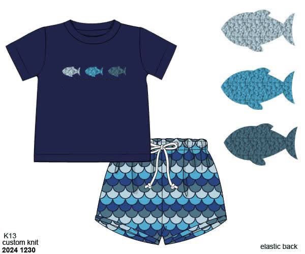 RTS: Boys Only- James' French Knot Fishies Shortie Set (Without Monogram)