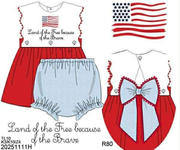 Pre Order 137: Land of the Free- Girls Bloomer Set