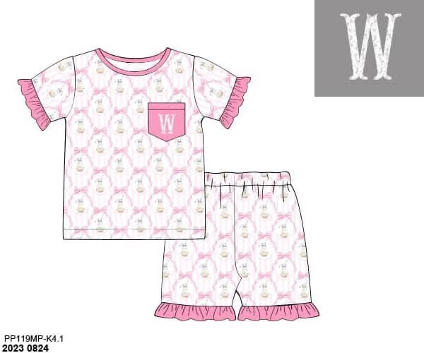 Pre Order 148: Easter Lounge- Girls Pink Bunny Knit Short Lounge Set