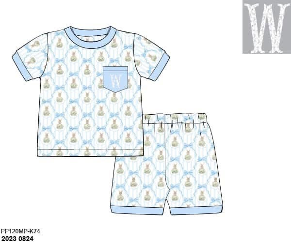 Pre Order 148: Easter Lounge- Boys Blue Bunny Knit Short Lounge Set