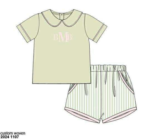 Pre Order 133: Russell Roses & Stripes- Boys Woven Shortie Set