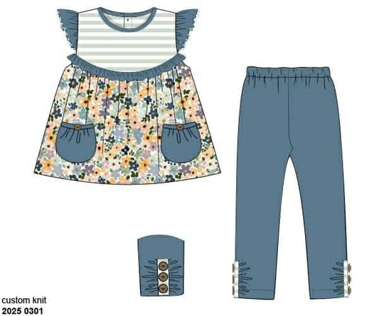 RTS: Sage Stripe & Kylie Floral- Girls Knit Legging Set