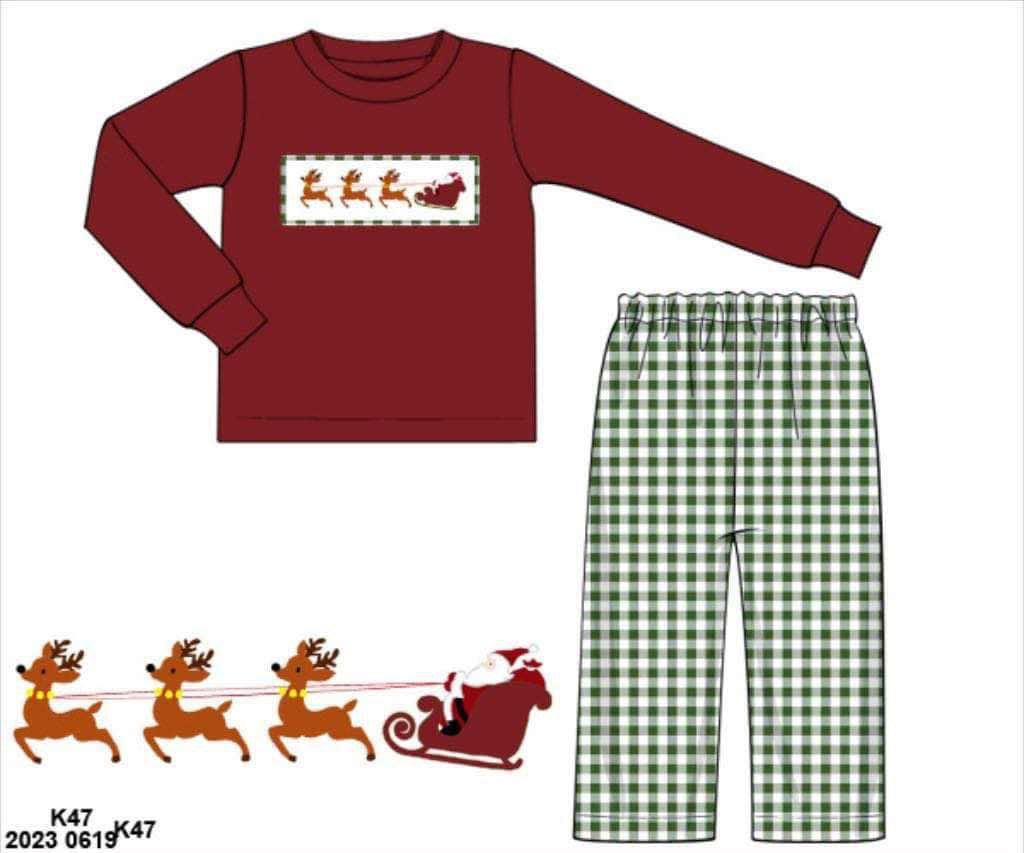 RTS: Smocked Sleigh- Boys Pant Set