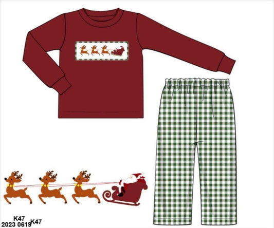 RTS: Smocked Sleigh- Boys Pant Set