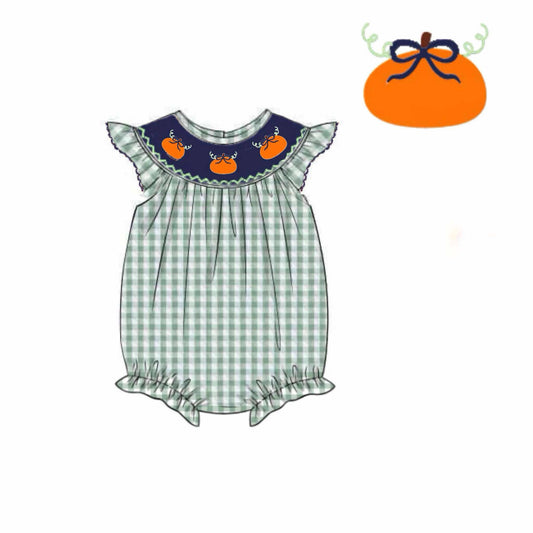 RTS: Navy & Seersucker Check Pumpkins- Girls Smocked Bubble