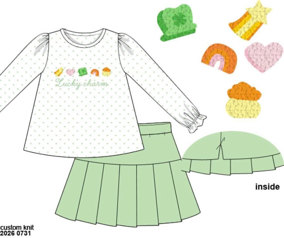 Special Pricing Presale: French Knot Lucky Charms- Girls Knit Skort Set
