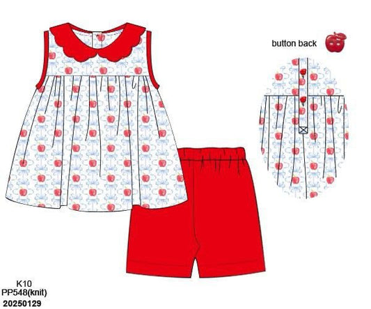 RTS: McIntosh Apples- Girls Knit Biker Short Set