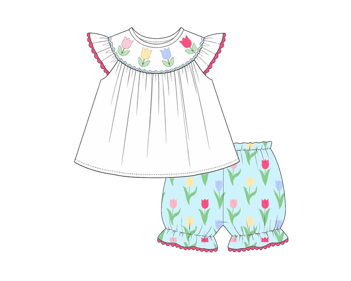 Special Pricing Presale: Tabby's Tulips & Trevor Plaid- Girls Knit Bubble Short Set