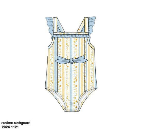 RTS: Goldie Floral- Girls 1pc Rash Guard (Tie Front) Swim