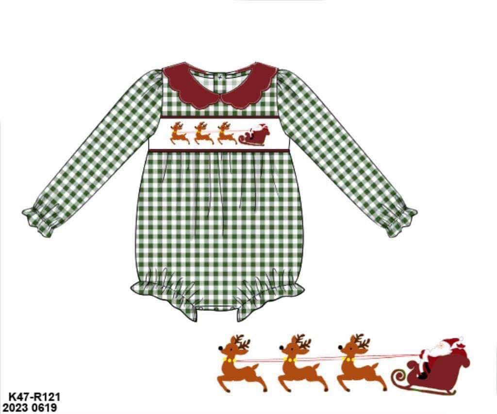 RTS: Smocked Sleigh- Girls Knit Bubble