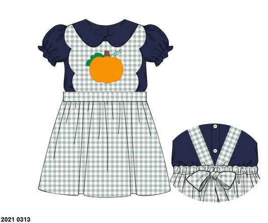 RTS: Navy & Seersucker Check Pumpkins- Girls 2pc Dress