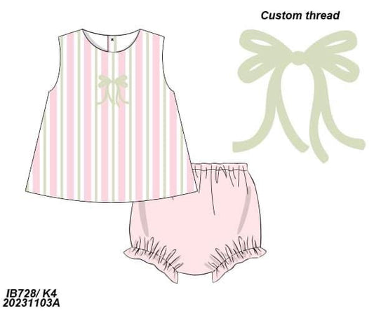 RTS: Girls Only- Honeydew Stripes Girls Knit Bloomer Set