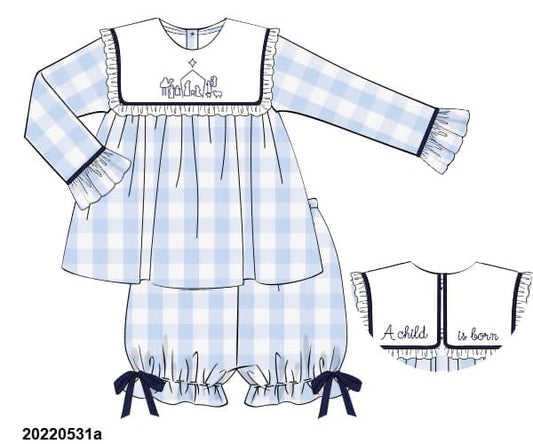 RTS: A Child is Born- Girls Embroidered Bubble Short Set
