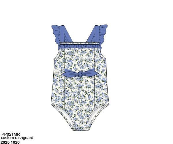 Pre Order 137: Petals and Pinstripes- Girls 1pc Rash Guard Swim