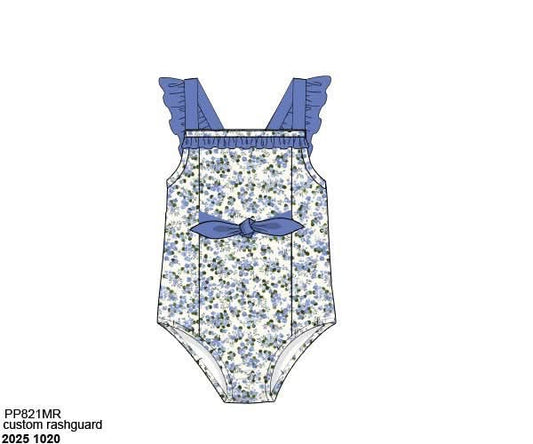 Pre Order 137: Petals and Pinstripes- Girls 1pc Rash Guard Swim