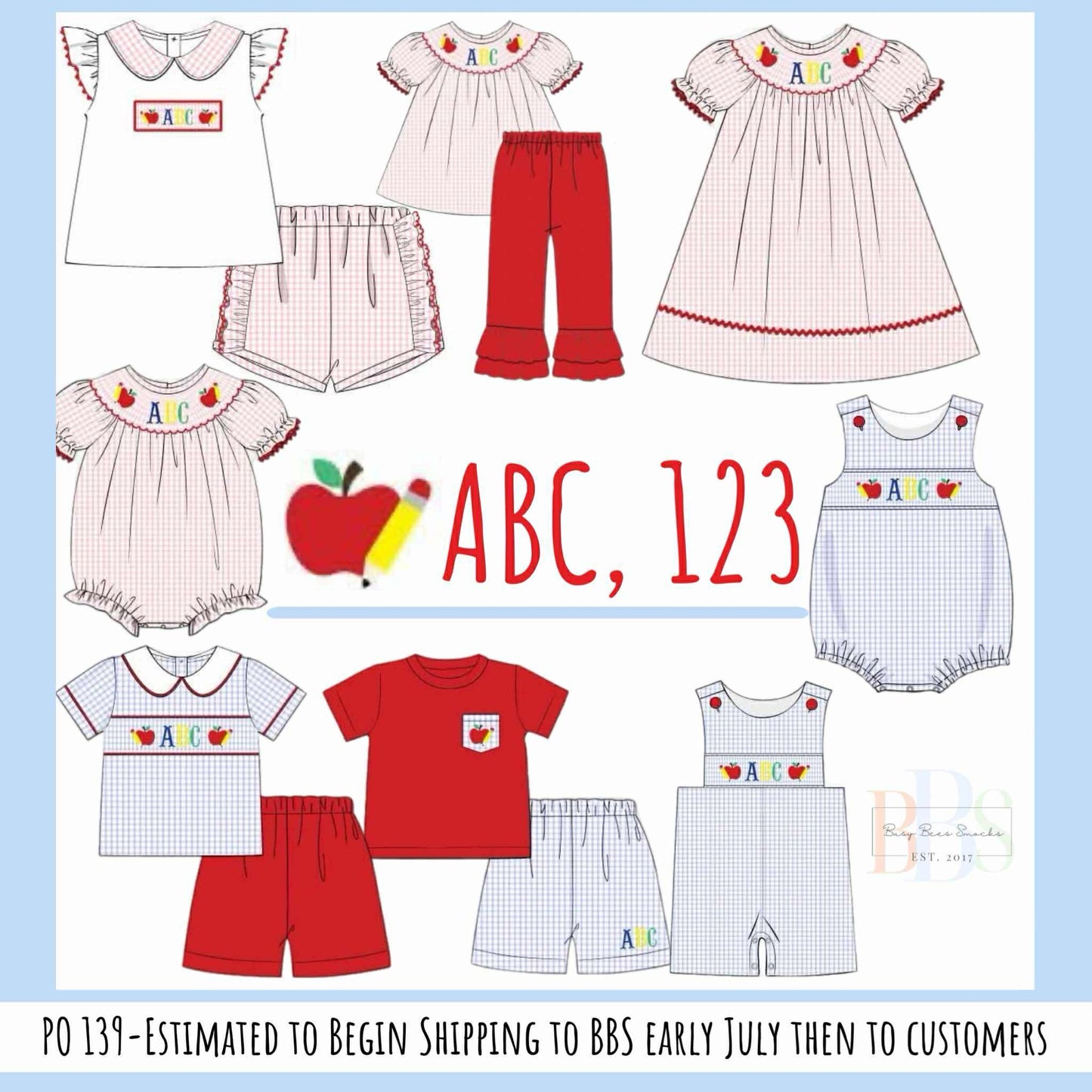 Pre Order 139: ABC, 123- Girls Woven Shortie Set