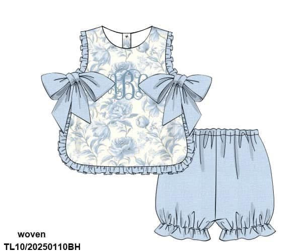 Special Pricing Presale: Wellington Floral- Girls Linen Bubble Short Set