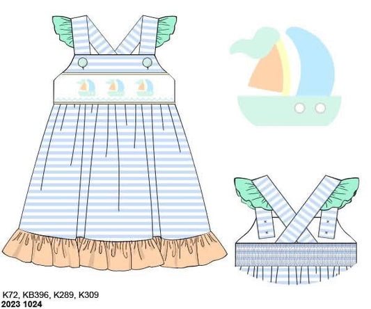 RTS: Sellers Sailboats- Girls Smocked Knit Dress