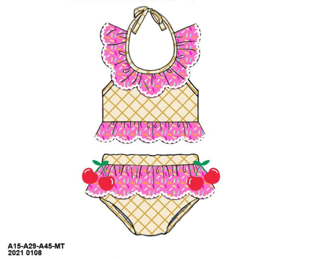 RTS: Sprinkle Swim- Girls Pink 2pc Ruffle Rash Guard Swim