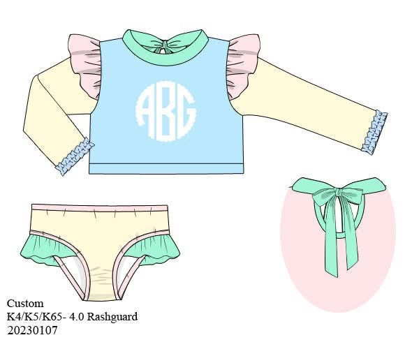 Pre Order 152: Colorblock- Girls 2pc Long Sleeve Rashguard Swim
