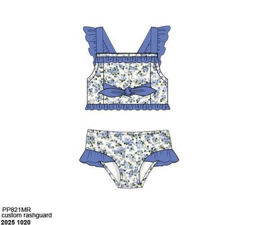 Pre Order 137: Petals and Pinstripes- Girls 2pc Rash Guard Swim