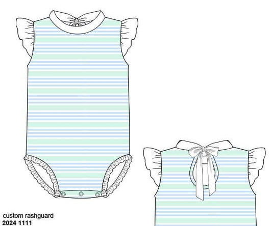 RTS: Blakely Floral & Collin Stripes- Girls Stripes 1pc Rash Guard Swim