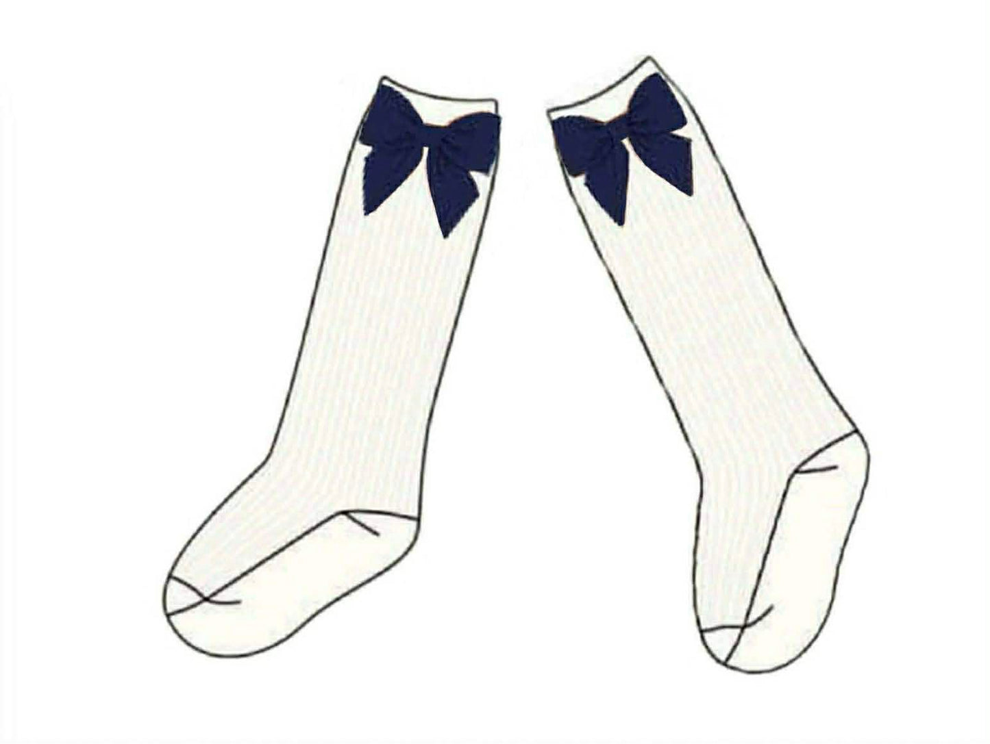 Pre Order 141: Navy & Tan Gingham- Girls Bow Socks