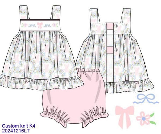 RTS: Chandler Bows- Girls Smocked Knit Bloomer Set