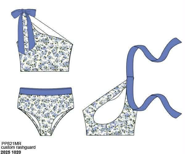 Pre Order 137: Petals and Pinstripes- Mom/Mini 2pc Rash Guard Swim