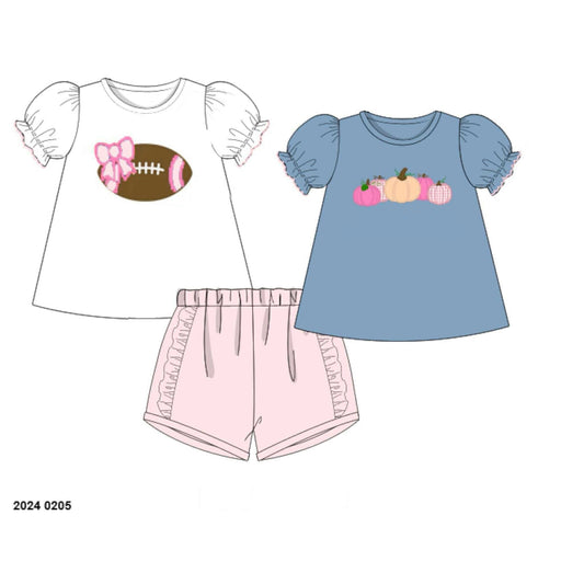RTS: Pumpkin Spice & Pigskins- Girls 3pc Knit Shortie Set