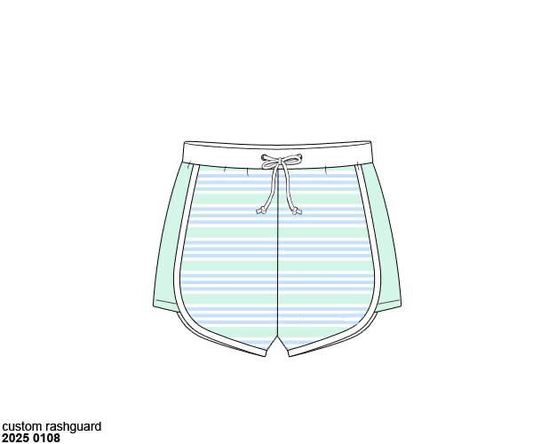 RTS: Blakely Floral & Collin Stripes- Boys Striped Woven Swim Shorties