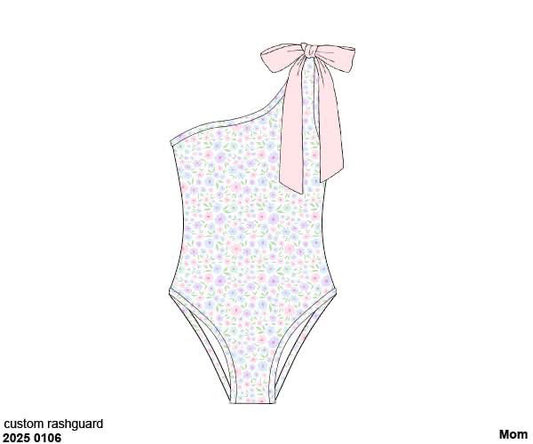 RTS: Blakely Floral & Collin Stripes- Mom 1pc Floral Rash Guard Swim