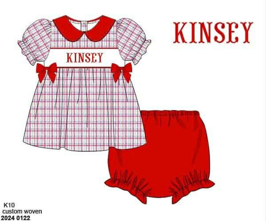 Pre Order 139: BTS Name Smocks- Parish Plaid Girls Woven Bloomer Set