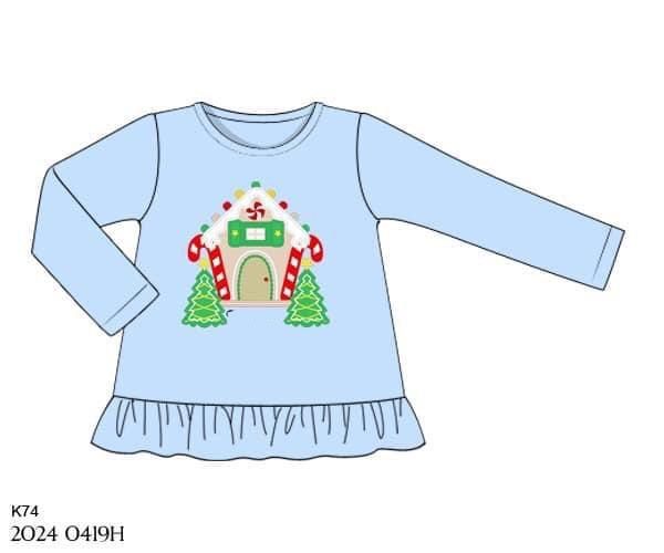 RTS: 25 Days of Christmas- Girls Gingerbread House Shirt