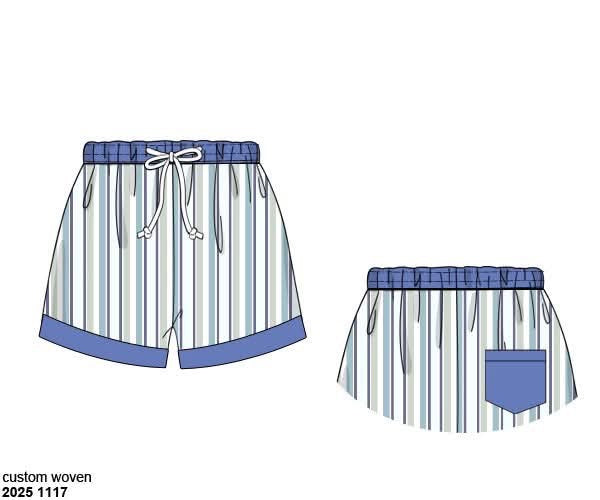 Pre Order 137: Petals and Pinstripes- Dad/Mini Woven Swim Shorts
