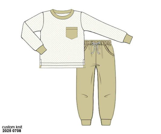 RTS: Bitty Dot Basics- Boys Khaki Jogger Set