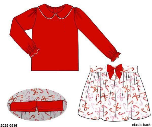 RTS: Candy Cane Lane- Girls Knit Skort Set