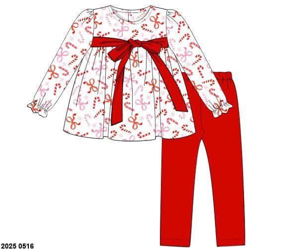 RTS: Candy Cane Lane- Girls Knit Legging Set