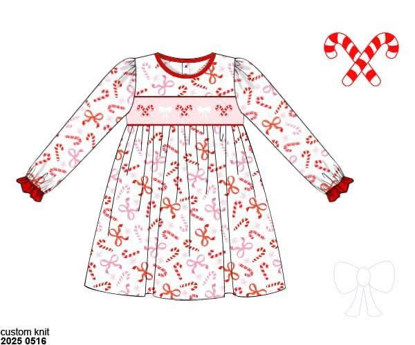 RTS: Candy Cane Lane- Girls Knit Dress